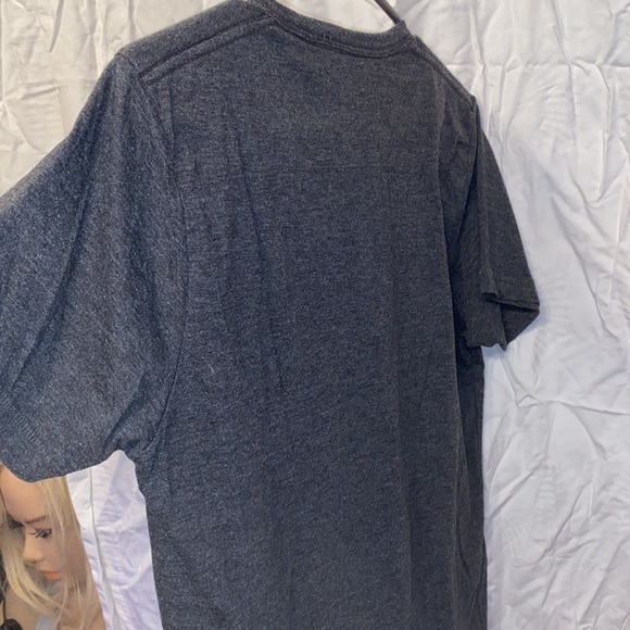 Mens French Connection tshirt designer stylish Gray w/ blue stripes great shap - Picture 6 of 7